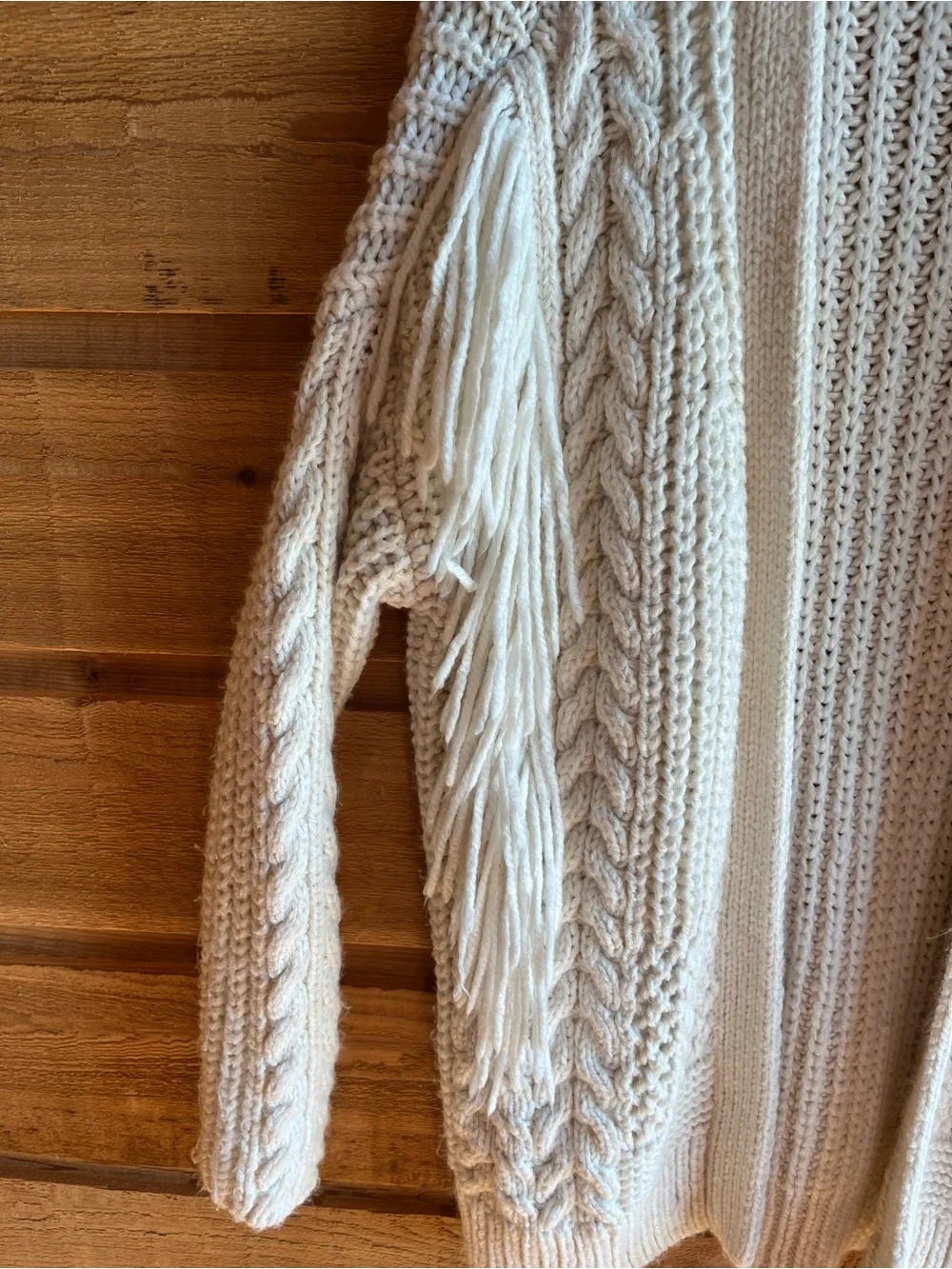 VINCE CAMUTO - Chunky Cream Fringe Open-Front Sweater Cardigan